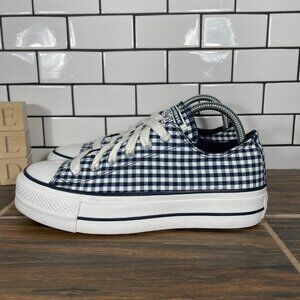 Converse CTAS Lift OX Womens Sz 8 Shoes Obsidian White Gingham Platform Sneakers